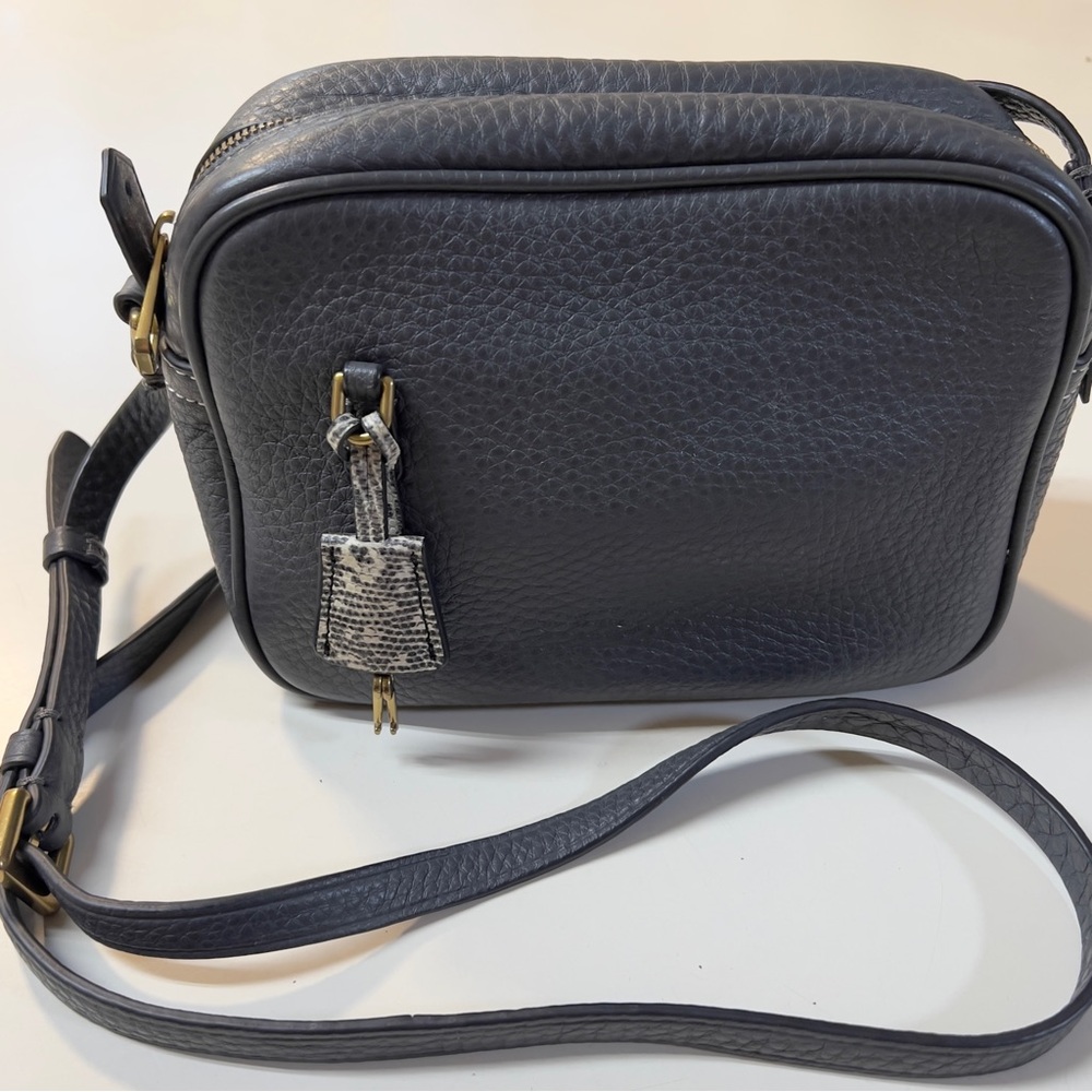 J. Crew Dark Gray Pebbled Leather Signet Zip Closure KeyLock Charm Crossbody bag